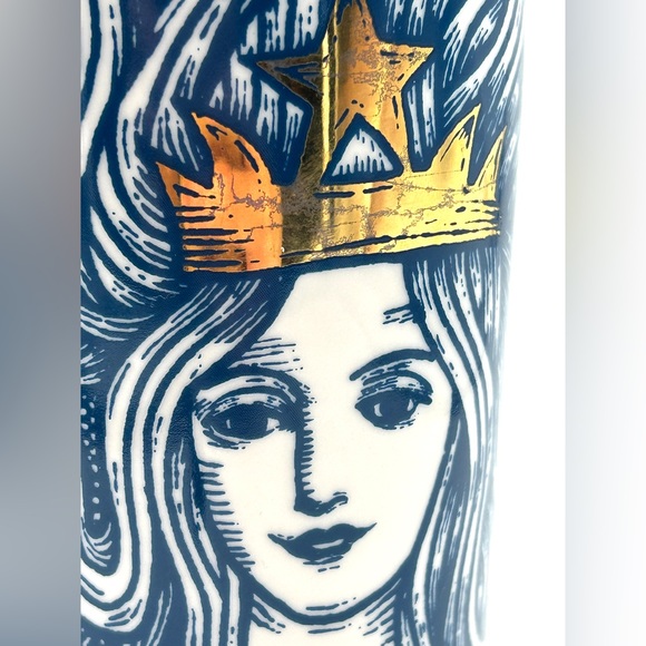 Starbucks 2016 Gold Crown Blue Mermaid Siren 12oz Ceramic Travel Tumbler Mug - Picture 9 of 16
